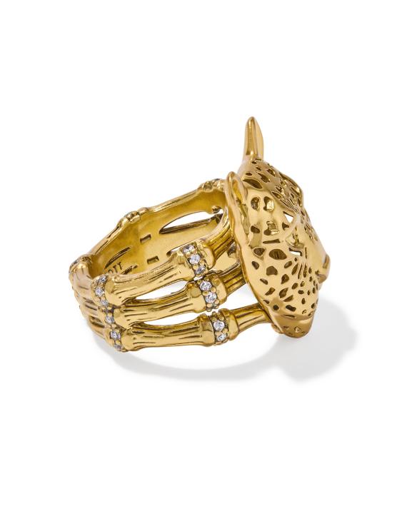 Maura Vintage Gold Jaguar Statement Ring in Sage Serpentine